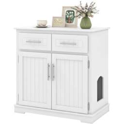 Costway 2 Drawer White Hidden Cat Washroom Side Cabinet - Size: 80 x 45 x 80cm - Multi - Wilko