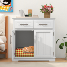 Costway 2 Drawer White Hidden Cat Washroom Side Cabinet - Size: 80 x 45 x 80cm - Multi - Wilko - thumbnail 4