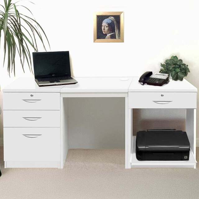R White Cabinets 4 Drawer White Set-08 Desk with Printer Shelf - Size: 72.8 x 167.9 x 54cm - Wilko - image 1