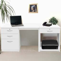 R White Cabinets 4 Drawer White Set-08 Desk with Printer Shelf - Size: 72.8 x 167.9 x 54cm - Wilko - thumbnail 1