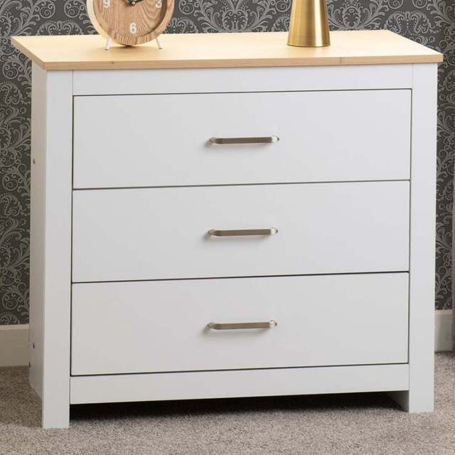 Seconique Portland 3 Drawer White and Oak Effect Chest of Drawers - Wilko - image 1