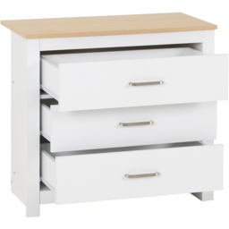 Seconique Portland 3 Drawer White and Oak Effect Chest of Drawers - Wilko - thumbnail 4