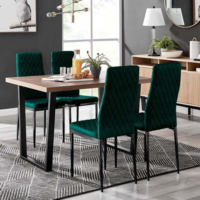 Furniturebox Solo Valera Velvet 4 Seater Dining Set Green - Wilko - image 1