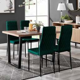 Furniturebox Solo Valera Velvet 4 Seater Dining Set Green - Wilko - thumbnail 1