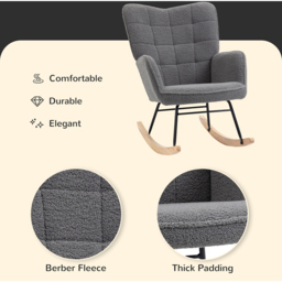 Portland Dark Grey Wing Back Rocking Chair - Size: Single - Wilko - thumbnail 7