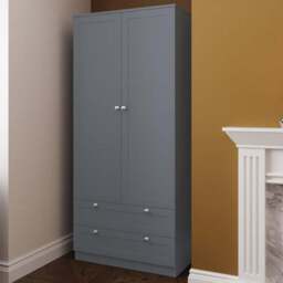 FWStyle Artus 2 Door 2 Drawer Dark Grey Panelled Combination Wardrobe - Size: 2 Door, 2 Drawer - Wilko - thumbnail 1