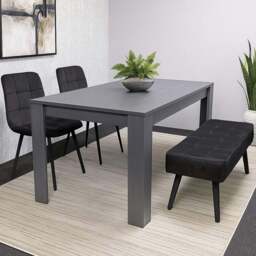 Portland 4 Seater Velvet Dining Set with Bench Black and Grey - Multi - Wilko