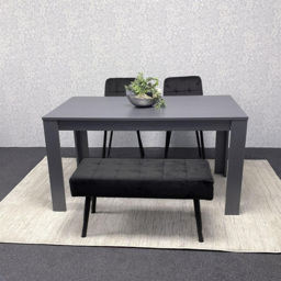 Portland 4 Seater Velvet Dining Set with Bench Black and Grey - Multi - Wilko - thumbnail 4