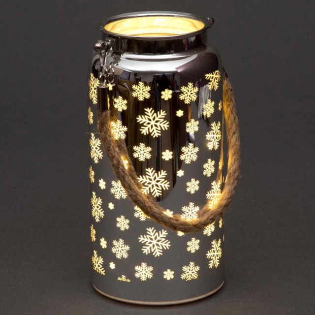 Shatchi Snowflakes Silver Decorated Christmas Jar Lantern 20cm - Size: 20 x 10 x 2.1cm - Wilko - image 1