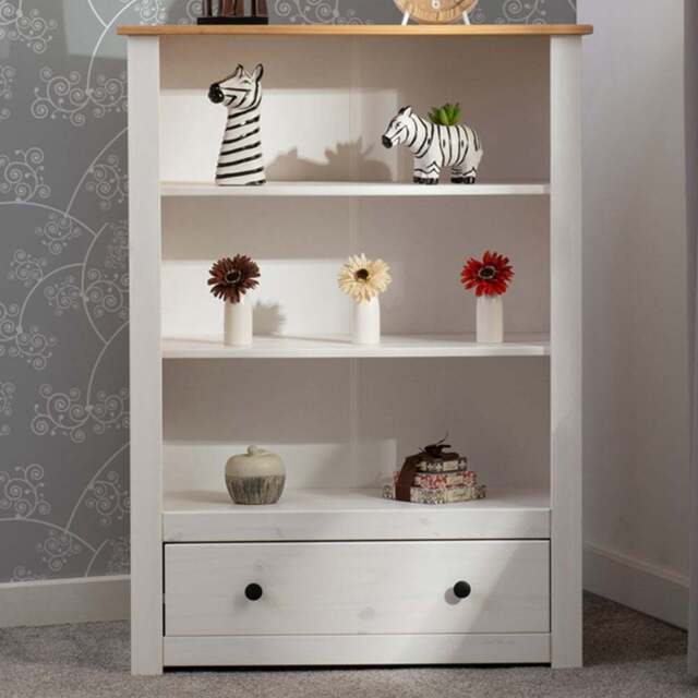 Seconique Panama Single Drawer 3 Shelf White and Natural Wax Bookcase - Wilko - image 1