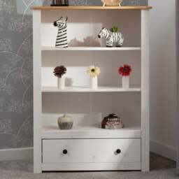 Seconique Panama Single Drawer 3 Shelf White and Natural Wax Bookcase - Wilko