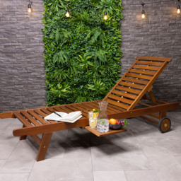 Charles Bentley Acacia Wooden Sun Lounger - Size: L199 x W70 x H89cm - Cream - Wilko - thumbnail 1