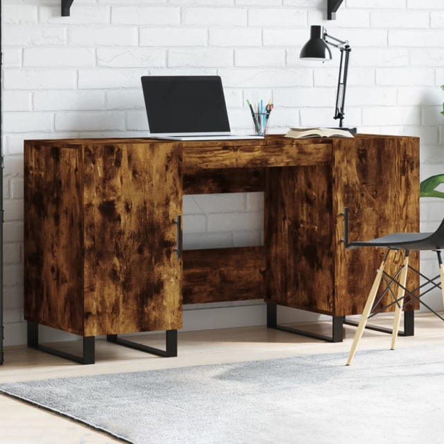 vidaXL 2 Door Modern Desk Smoked Oak - Size: 75 x 140 x 50cm - Brown - Wilko - image 1