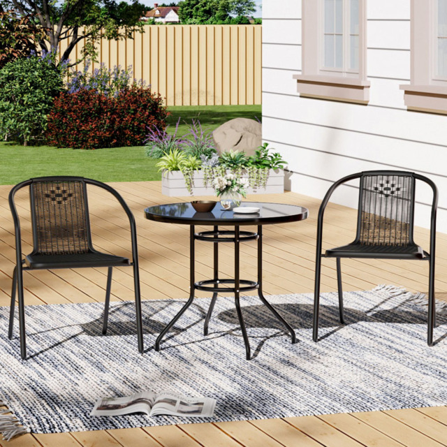 Living and Home Wicker 2 Seater Black Bistro Set - Wilko - image 1