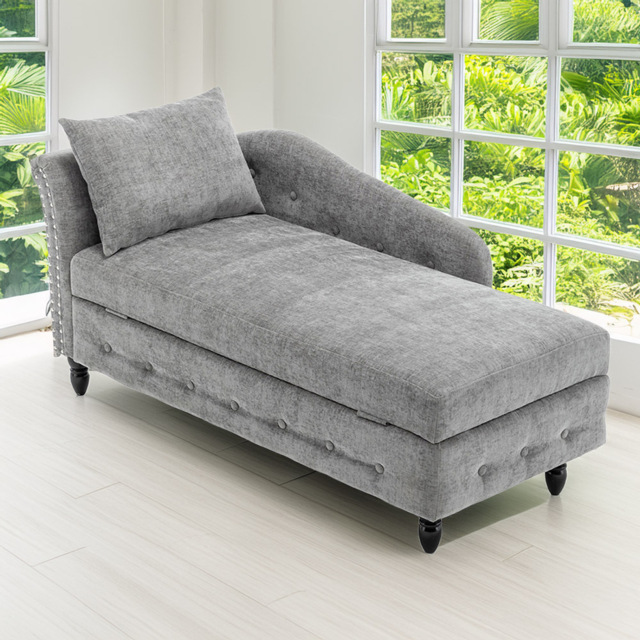 Living and Home Grey Left Hand Chenille Chaise Lounge with Storage - Size: Single - Cream - Wilko - image 1