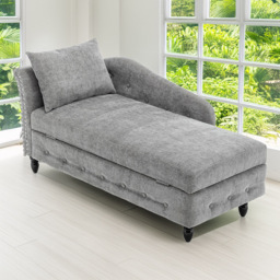 Living and Home Grey Left Hand Chenille Chaise Lounge with Storage - Size: Single - Cream - Wilko