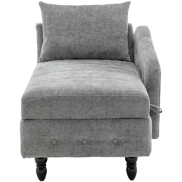 Living and Home Grey Left Hand Chenille Chaise Lounge with Storage - Size: Single - Cream - Wilko - thumbnail 3