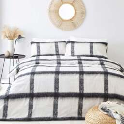 Yard Mohair Check Single Natural and Black Duvet Cover Set - Multi - Yard Living - Wilko