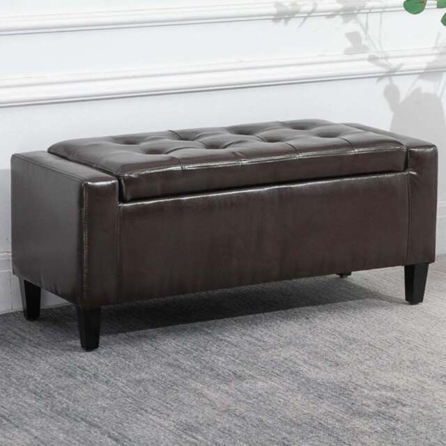Portland Brown PU Leather Ottoman Storage Bench - Wilko - image 1