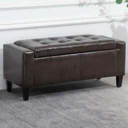 Portland Brown PU Leather Ottoman Storage Bench - Wilko