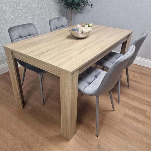 Portland 4 Seater Square Velvet Dining Set Oak Effect and Grey - Multi - Wilko - image 1