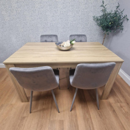 Portland 4 Seater Square Velvet Dining Set Oak Effect and Grey - Multi - Wilko - thumbnail 5