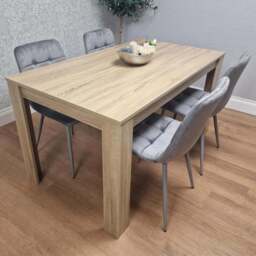 Portland 4 Seater Square Velvet Dining Set Oak Effect and Grey - Multi - Wilko