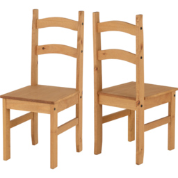 Seconique Budget Mexican Set of 2 Distressed Waxed Pine Dining Chair - Brown - Wilko - thumbnail 3
