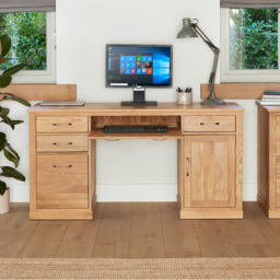 Baumhaus Mobel Single Door 4 Drawer Computer Desk Oak - Brown - Wilko - thumbnail 5