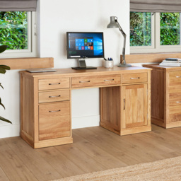 Baumhaus Mobel Single Door 4 Drawer Computer Desk Oak - Brown - Wilko - thumbnail 3