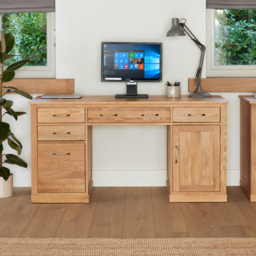 Baumhaus Mobel Single Door 4 Drawer Computer Desk Oak - Brown - Wilko - thumbnail 4