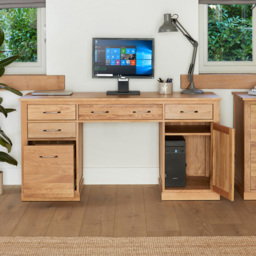 Baumhaus Mobel Single Door 4 Drawer Computer Desk Oak - Brown - Wilko - thumbnail 6
