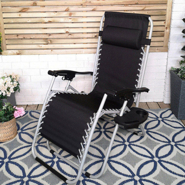 Samuel Alexander Black and Grey Multi Position Garden Sun Lounger - Size: 1 Seater - Wilko - image 1