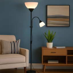 Lighting Collection Hale 2 Way Frosted Shade Black Mother Child Floor Lamp - Size: 13 x 23.5 x 41.5cm - Matt Black - Wilko - thumbnail 3