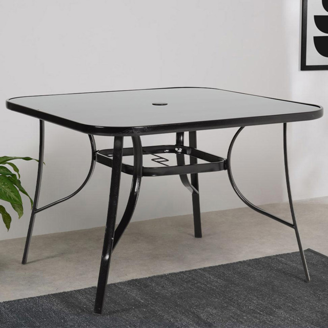 Living and Home Glass 4 Seater Square Garden Dining Table - Black - Wilko - image 1