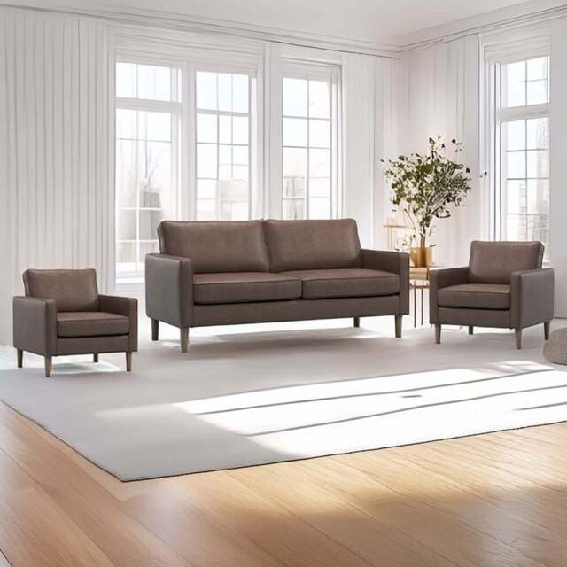 Bexhill 5 Seater Brown Faux Leather Sofa Suite - Wilko - image 1
