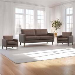 Bexhill 5 Seater Brown Faux Leather Sofa Suite - Wilko - thumbnail 1
