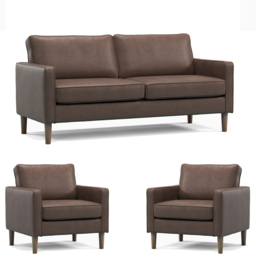 Bexhill 5 Seater Brown Faux Leather Sofa Suite - Wilko - thumbnail 3