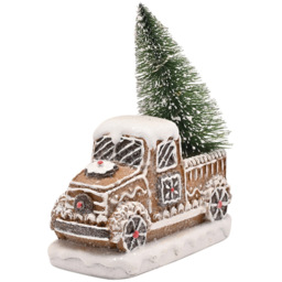The Seasonal Gift Co. Santa and Friends Gingerbread Truck LED Christmas Decoration 14cm - Size: 12.5 x 10 x 5cm - Brown - Wilko