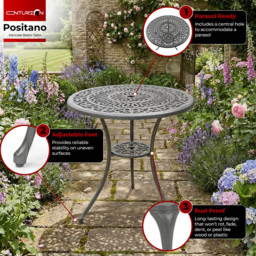 Centurion Positano 2 Seater Grey Round Garden Bistro Table with Parasol Hole - Wilko - thumbnail 5