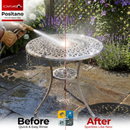 Centurion Positano 2 Seater Grey Round Garden Bistro Table with Parasol Hole - Wilko - thumbnail 7