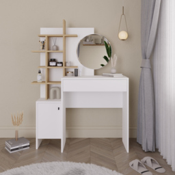 GFW Freyja Single Door Single Drawer White Oak Dressing Table with Mirror - Size: 35 x 113 x 152cm - Wilko - thumbnail 7