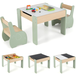 Costway Green Kids Table and Chair Set with Hidden Storage - Size: 73 x 43 x 15cm - Wilko - thumbnail 4