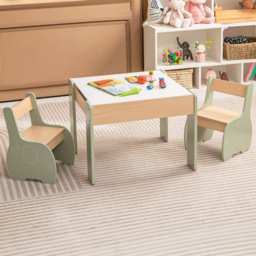 Costway Green Kids Table and Chair Set with Hidden Storage - Size: 73 x 43 x 15cm - Wilko