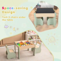Costway Green Kids Table and Chair Set with Hidden Storage - Size: 73 x 43 x 15cm - Wilko - thumbnail 6