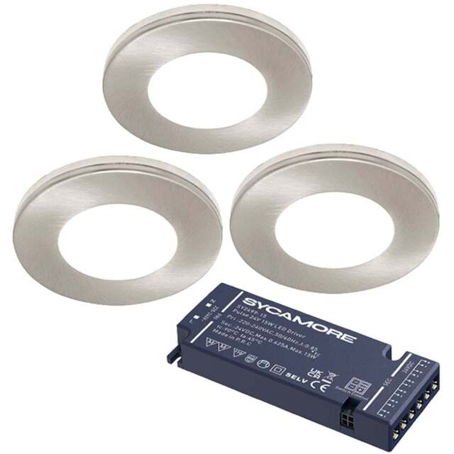 Sorrelis Ember Super Slim Surface Mounted Warm White 3 Light Kit - Size: 0.7 x 7.4 x 7.4cm - Silver - Wilko - image 1