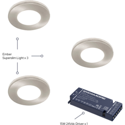Sorrelis Ember Super Slim Surface Mounted Warm White 3 Light Kit - Size: 0.7 x 7.4 x 7.4cm - Silver - Wilko - thumbnail 4