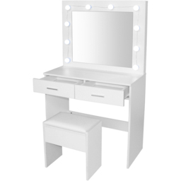 Comfy Living 2 Drawer White Dressing Table Set with LED Lit Mirror - Size: 140 x 80 x 40cm - Wilko - thumbnail 3