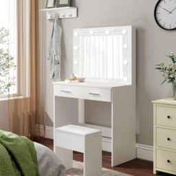 Comfy Living 2 Drawer White Dressing Table Set with LED Lit Mirror - Size: 140 x 80 x 40cm - Wilko - thumbnail 7
