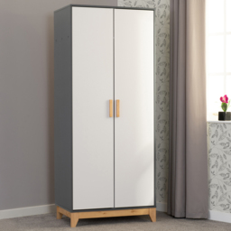 Seconique Cleveland 2 Door White and Grey Metal Effect Wardrobe - Wilko - thumbnail 1